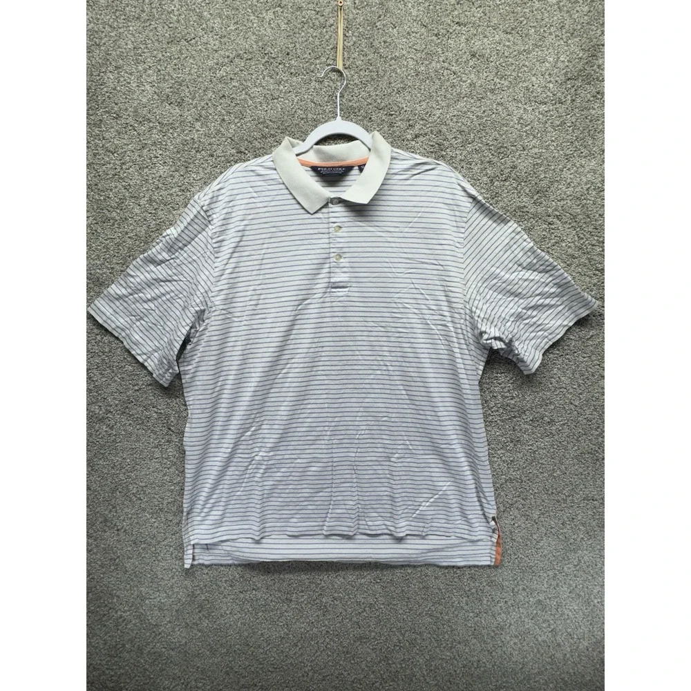 Polo Golf Ralph Lauren XL White Blue Striped‎ Pima Cotton Polo Shirt Mens